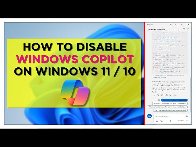 How To Disable Windows Copilot On Windows 11 / 10