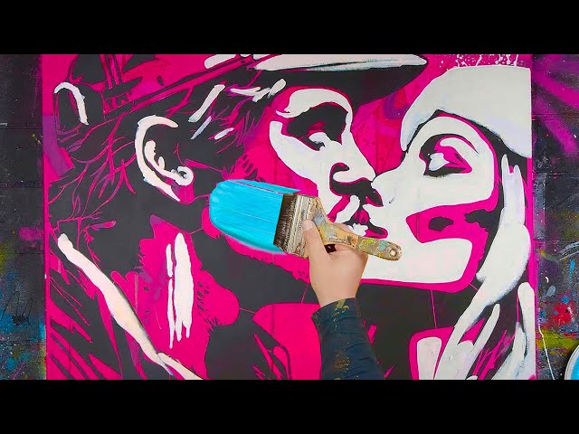 Pop Art Painting: Stencil Kiss, Acrylic Paint & Spray - Complete Demo