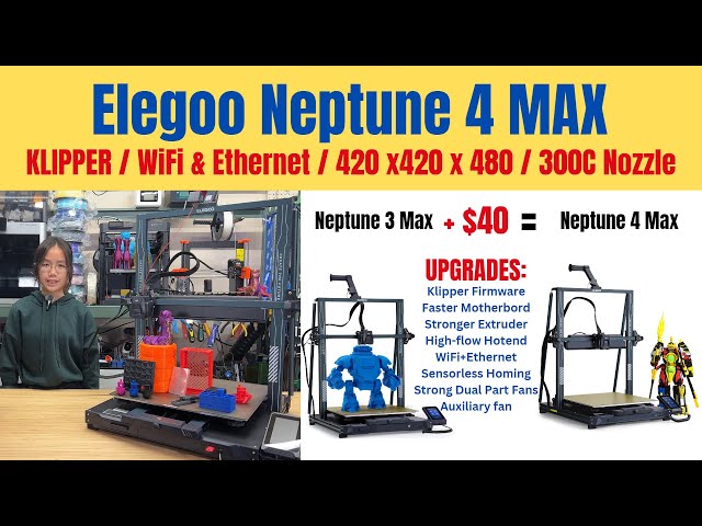 Elegoo Neptune 4 Max: Large Klipper 3D printer, $40 more than the Neptune 3 Max w/tons of upgrades