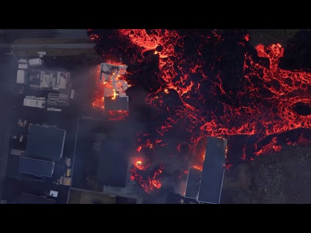 Molten lava burns up houses in Grindavik, Iceland