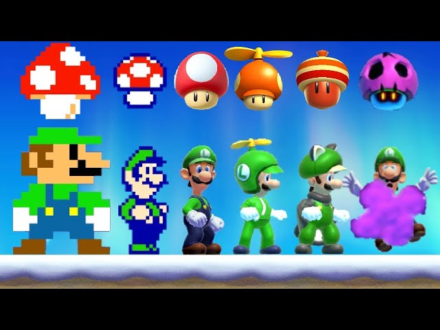 Super Mario Maker 2 - All Mushroom Power-Ups with Luigi