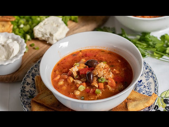 Greek Style Chicken Tortilla Soup with Pita