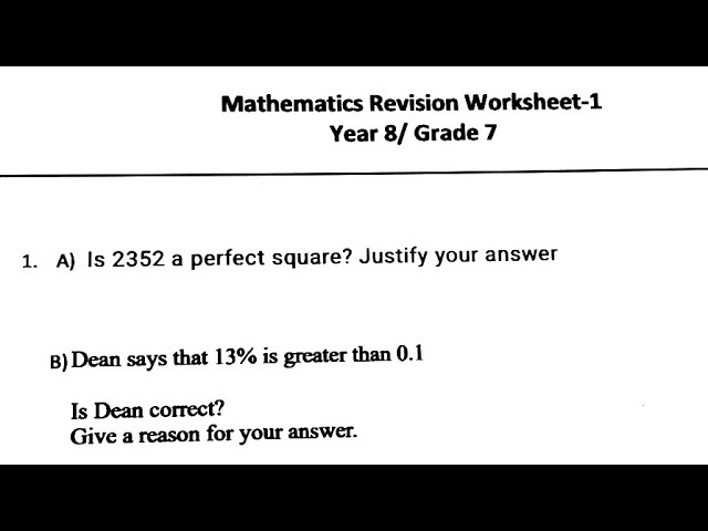 Mathematics Revision Worksheet Year 8 / Grade 7