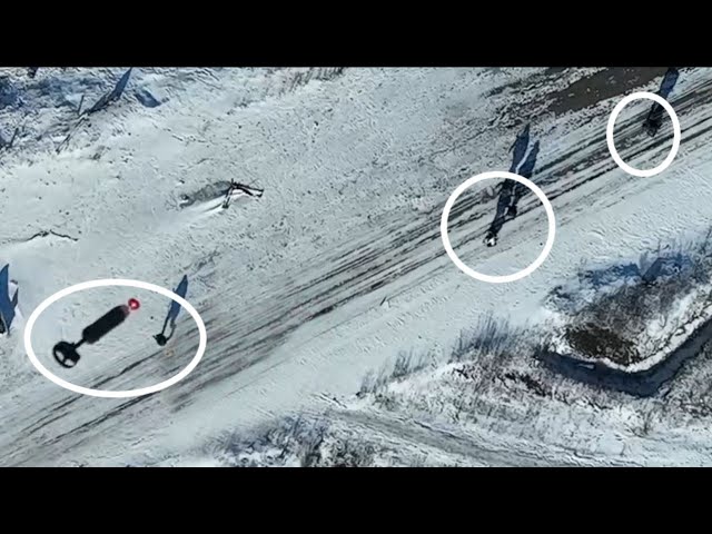 Stranded Russian troops being targeted by Ukrainian drones.