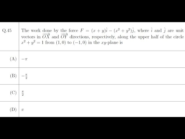 Line integral question (work done) in GATE 2022 examination