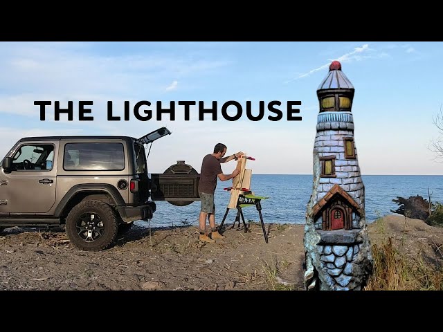 The Lighthouse -Silent Woodcarving on the Beach with Hand Tools