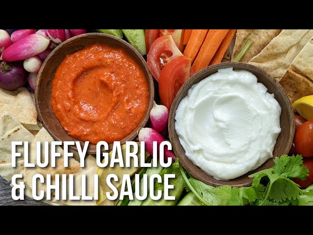 Fluffy Lebanese garlic sauce and Middle Eastern spicy chilli sauce - Two legendary condiments