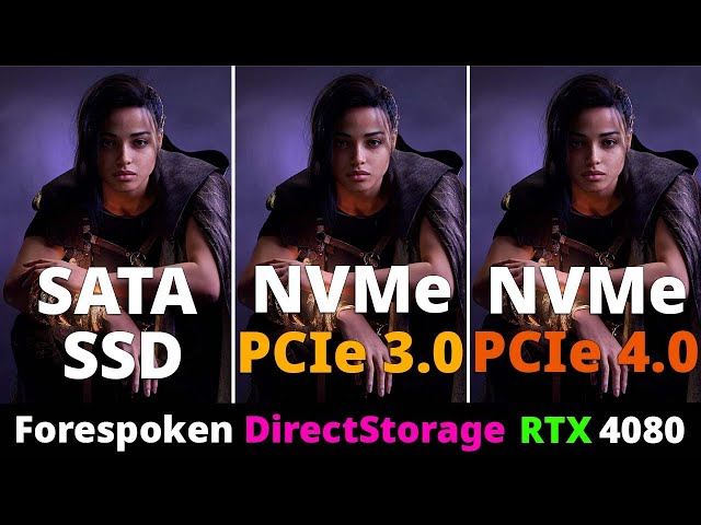Forespoken DirectStorage Loading Times SATA SSD vs NVMe SSD PCIe 3.0 vs NVMe SSD PCIe 4.0 - RTX 4080