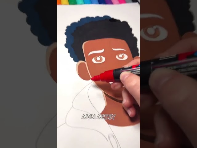 Drawing Miles Morales from Spider-Man Across the Spiderverse with Posca Markers! #shorts