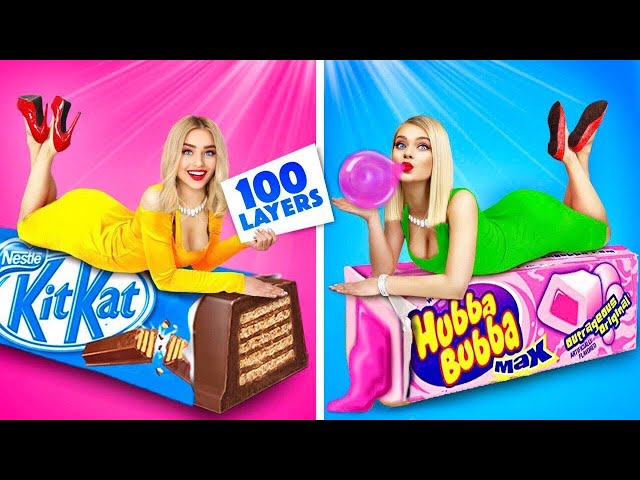 EPIC 100 LAYERS FOOD CHALLENGE! || 100 Coats Chocolate, Bubble Gum! Yummy Experiment by RATATA BOOM