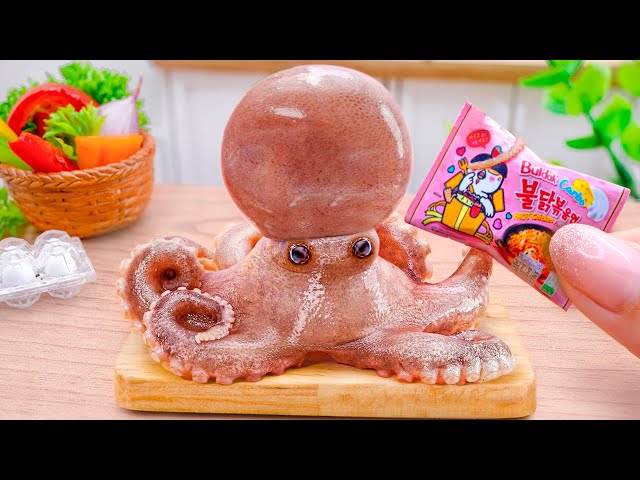 So Tasty Miniature Stir-Fried Octopus with Spicy Samyang Noodles Recipe Idea 🍜 Mini Yummy ASMR