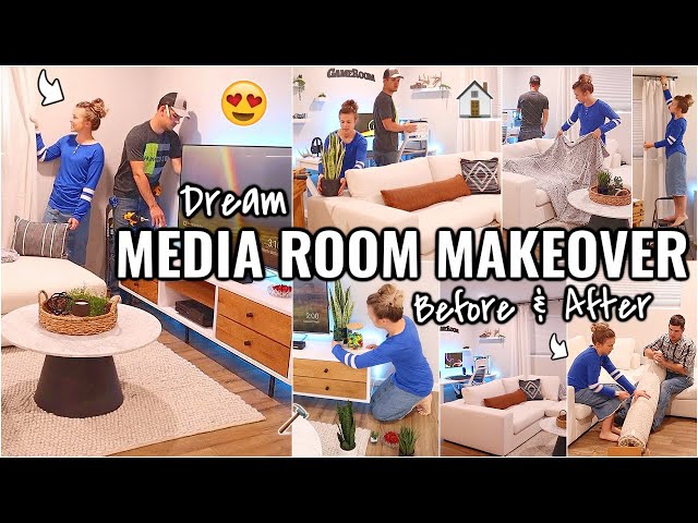 COMPLETE MEDIA ROOM MAKEOVER!!😍 DECORATE WITH ME | BEFORE AND AFTER OF OUR ARIZONA FIXER UPPER