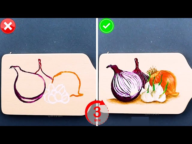 How To Paint Onions in 3 Minutes Step by Step for beginners 😍 | Acrylic Painting Techniques