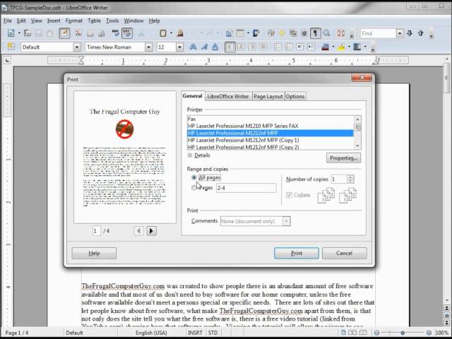 LibreOffice-Writer (7) Print Dialog Box