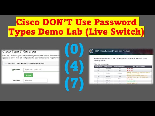 Cisco Password Types - NEVER USES THESE Types 0 4 and 7