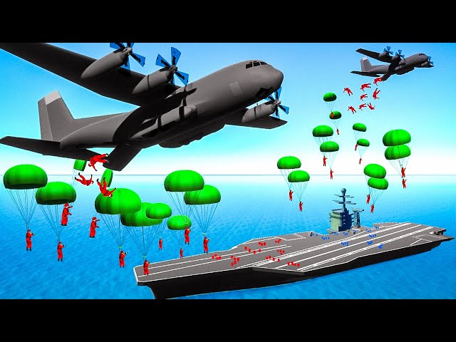 Using ENDLESS PARATROOPERS To Invade the Aircraft Carrier in Ravenfield!