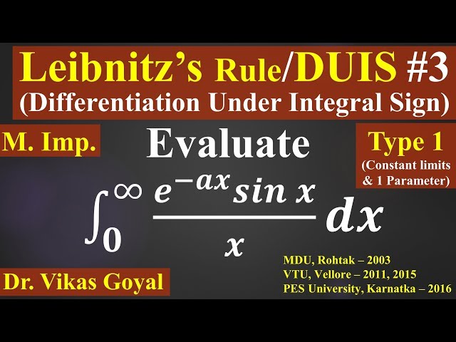 Leibnitz's Rule for DUIS #3 in Hindi (M. Imp) Differentiation under Integral Sign,Engineering Maths