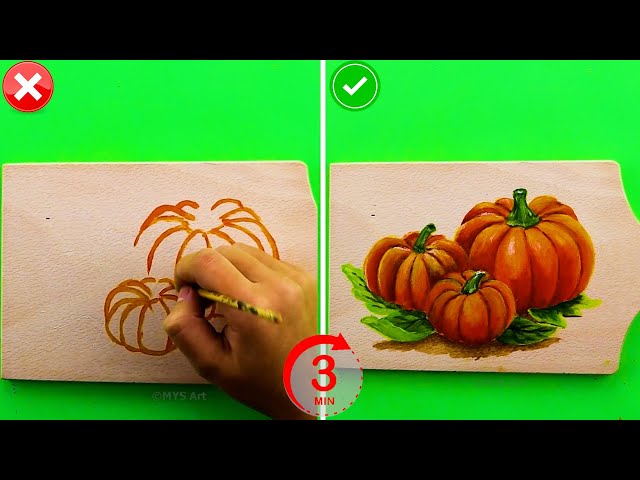 How To Paint Pumpkins on Wood in 3 Minutes Step by Step for beginners 😍 |Acrylic Painting Techniques