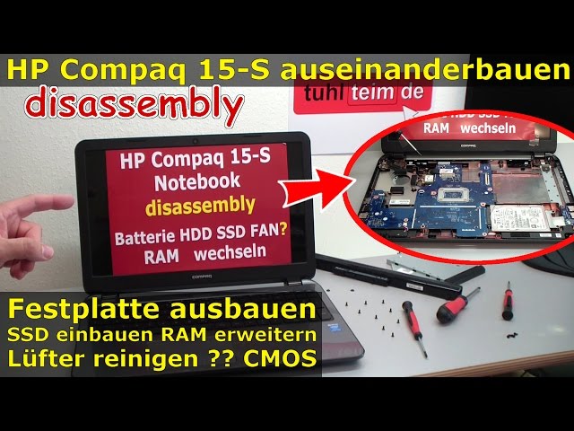 HP Compaq 15s Notebook öffnen - Laptop RAM HDD SSD CMOS Lüfter wechseln - Hewlett-Packard