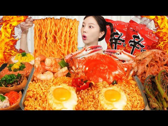 [Mukbang ASMR] SPICY Korean Ramen (shin ramyung the RED🔥) with Blue Crab & Shrimp Seafood Ssoyoung