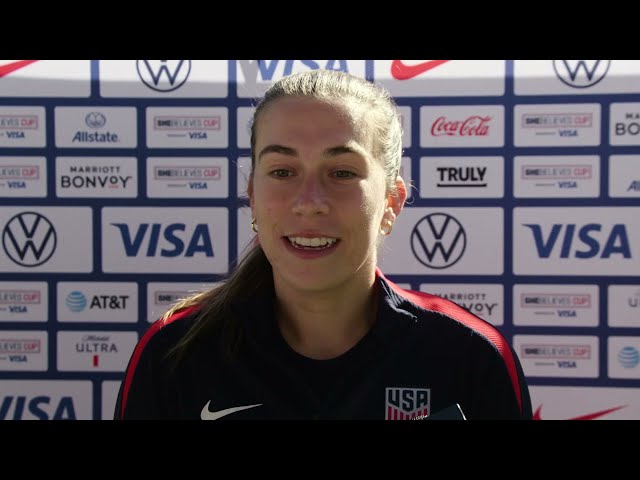 USWNT Midfielder SAM COFFEY talks prior to facing Canada at the SheBelieves Cup