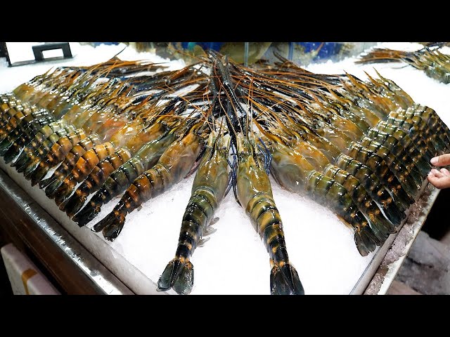Grilled river shrimp the size of an adult's forearm, Thai street food