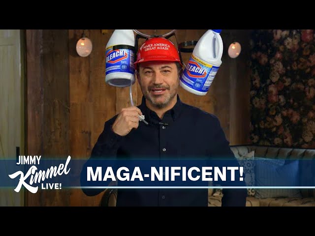 Jimmy Kimmel’s Quarantine Monologue – New MAGA Bleach Helmets & Maskless Trump Will Rally Again