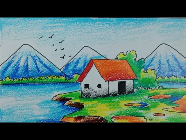 How To Draw Easy Scenery For Kids | Scenery for beginners| Step By Step Scenery With Oil Pastel