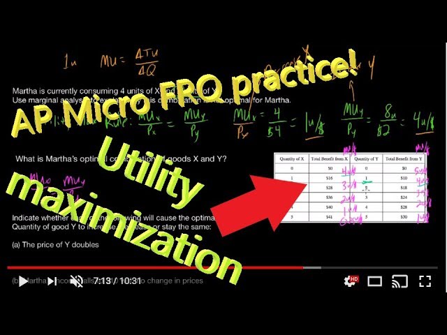 Utility Maximization Rule practice   AP Micro 2016 FRQ 2