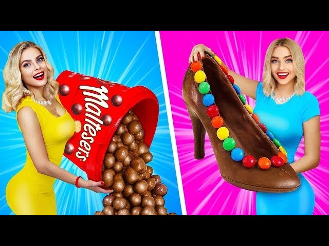 REAL FOOD VS CHOCOLATE FOOD CHALLENGE || Eating Giant Chocolate Candy! Tasty Mukbang by RATATA BOOM