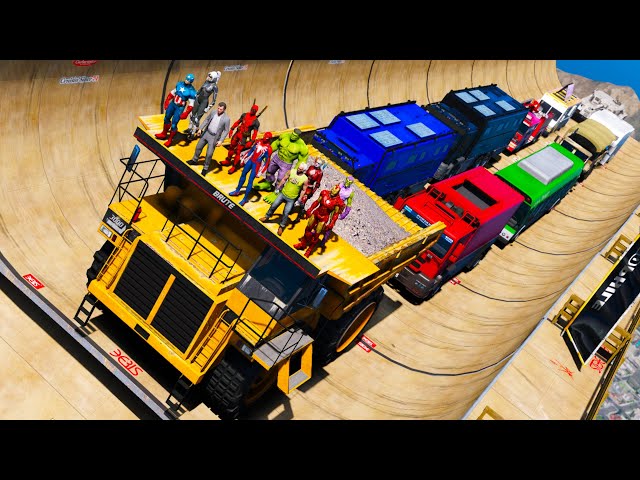 HULK SpiderMan Superheroes Сhallenge RAMP and BIG CARS GTAV ! Человек-паук и Большие Грузовики !