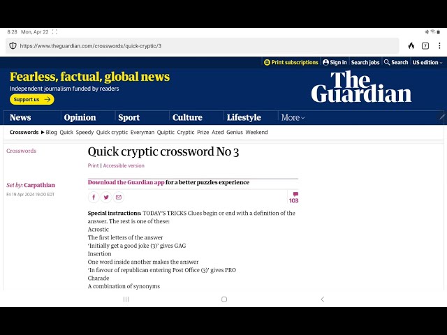 Guardian Quick Cryptic Crossword No. 3
