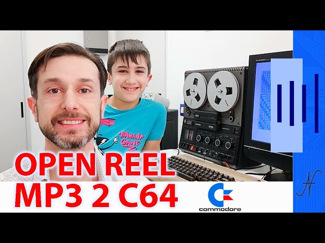 Open reel recorder connected to Commodore 64, save a program with MP32C64 
