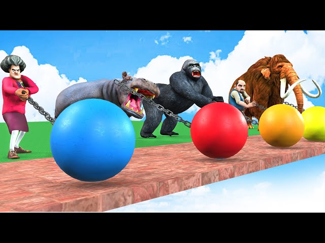 Throw Ball Game With Gorilla Dinosaur Cow Mammoth Elephant Squid Game Doll Wild Animals funny game