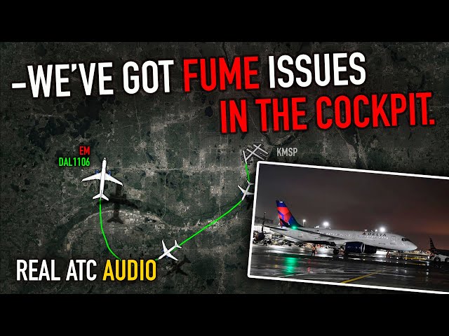FUMES IN THE COCKPIT. Delta Airbus A220 emergency return due to fumes in the cockpit. REAL ATC
