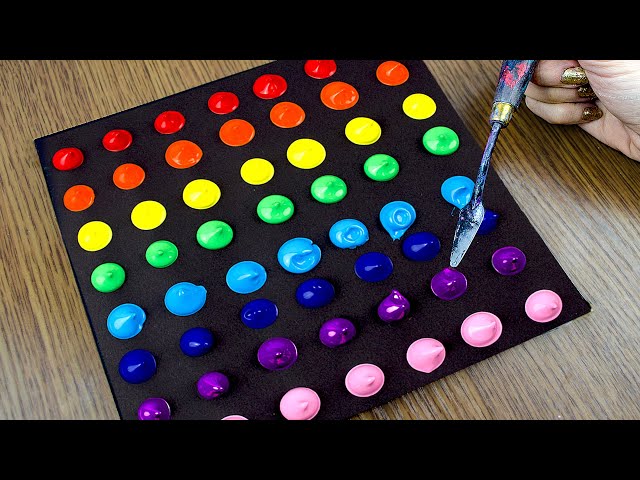 Easy Rainbow Abstract Fireworks｜Acrylic Painting For Beginners on Black Canvas