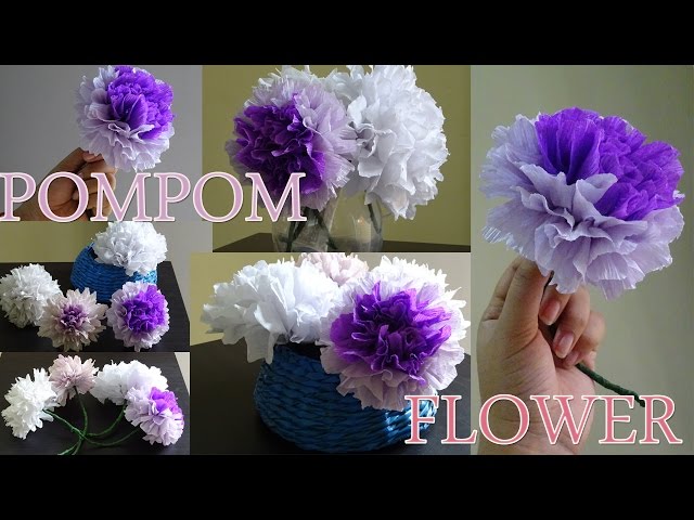 How to make #pompom flower with crepe paper