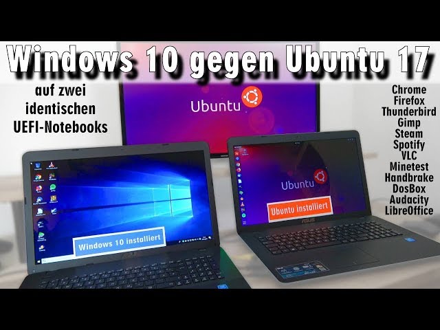 Windows 10 gegen Ubuntu 17 Linux Test auf identischen neuen UEFI Notebooks - [4K]