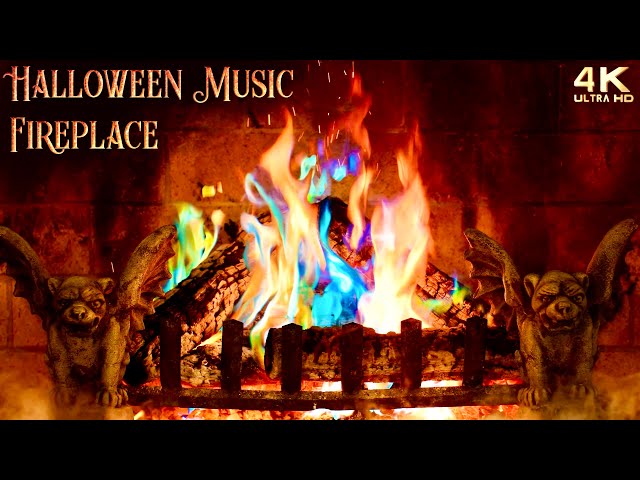 Enchanting Halloween Music Fireplace ~ Mysterious Ambience Music, Swirling Fog, Thunder & Lightning