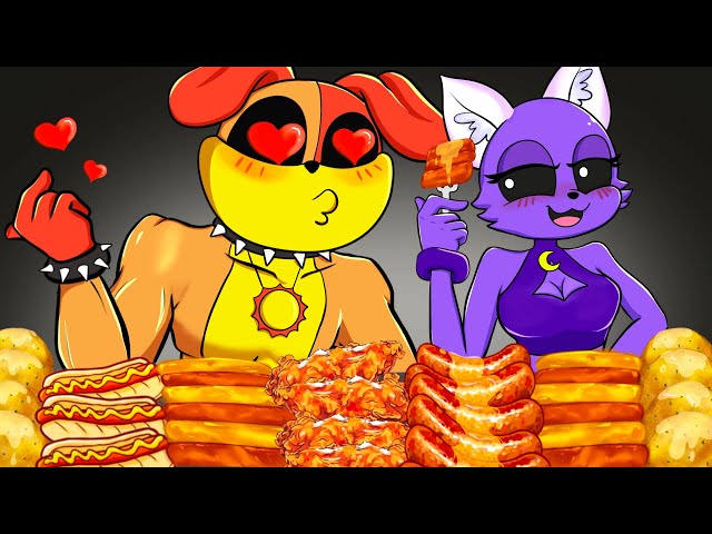 ASMR MUKBANG | CATNAP vs DOGDAY Eating Fire Noodles, Cheese Sausage | Cartoon Animation