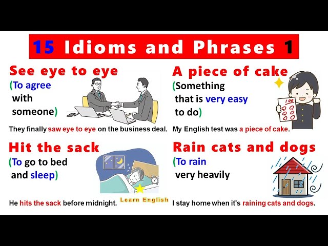 15 Idioms and Phrases 1 (with meanings, pictures and examples)