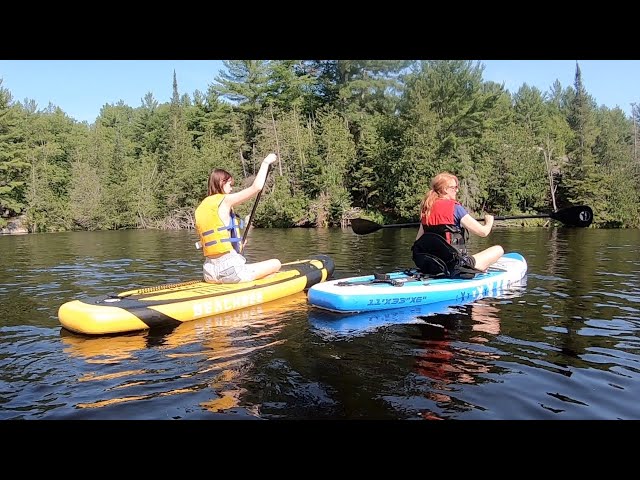 CalmMax and RunWave SUPs tested on the water with kayak conversion seat and paddle