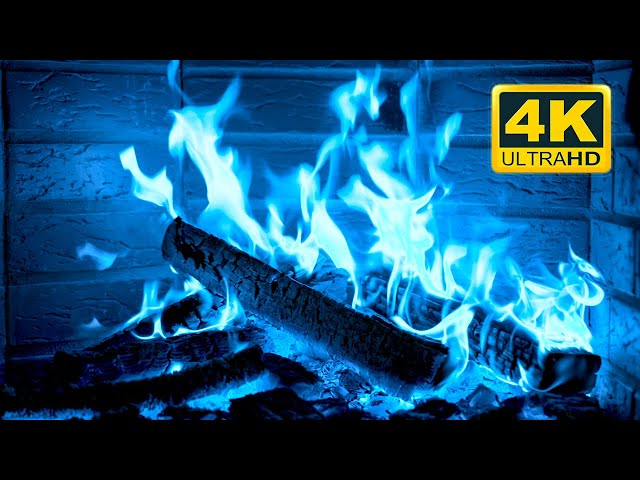 🔥🎃 Halloween Fireplace 4K (12 HOURS). Magic Fireplace with blue flames. Fireplace Burning 4K