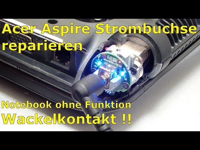 Notebook Strombuchse reparieren löten bei Acer-Laptop im Scharnier