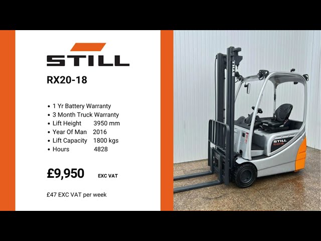 USED STILL RX20-18. USED 3 WHEEL ELECTRIC FORKLIFT. 3950MM LIFT