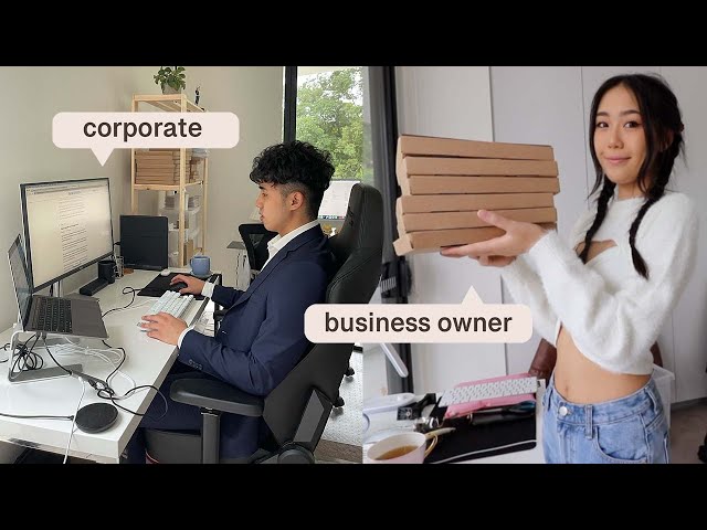 Couple work day in a life vlog (small business owner vs corporate)