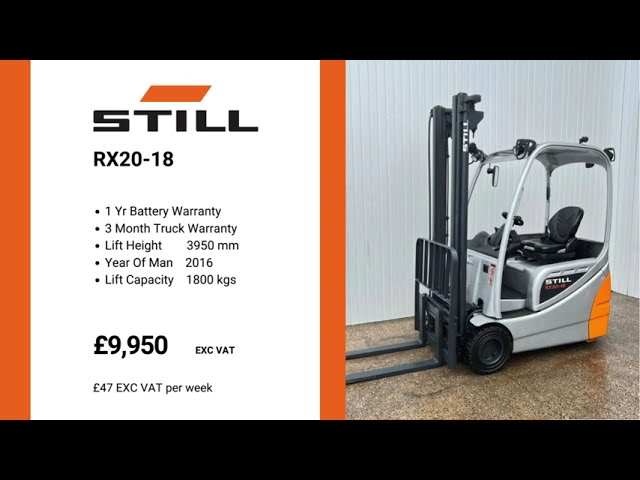 STILL RX20-18. USED 3 WHEEL ELECTRIC FORKLIFT. 3950MM LIFT – (#5446) USED FORKLIFT -