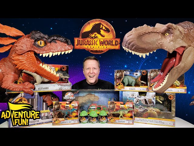 Jurassic World Dominion Dinosaur Toy Action Figures T-Rex & Pyroraptor Toy Review AdventureFun!