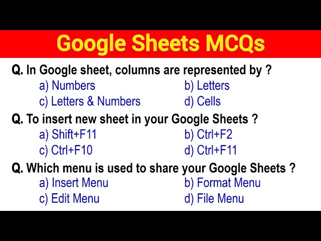 MCQ on Google Sheets | Google Sheets MCQ with Answers