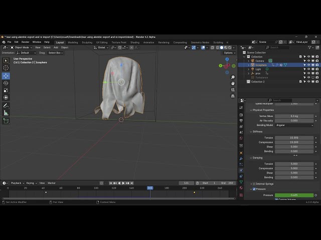 blender cloth tearing trick : export then import alambic bake of your cloth sim
